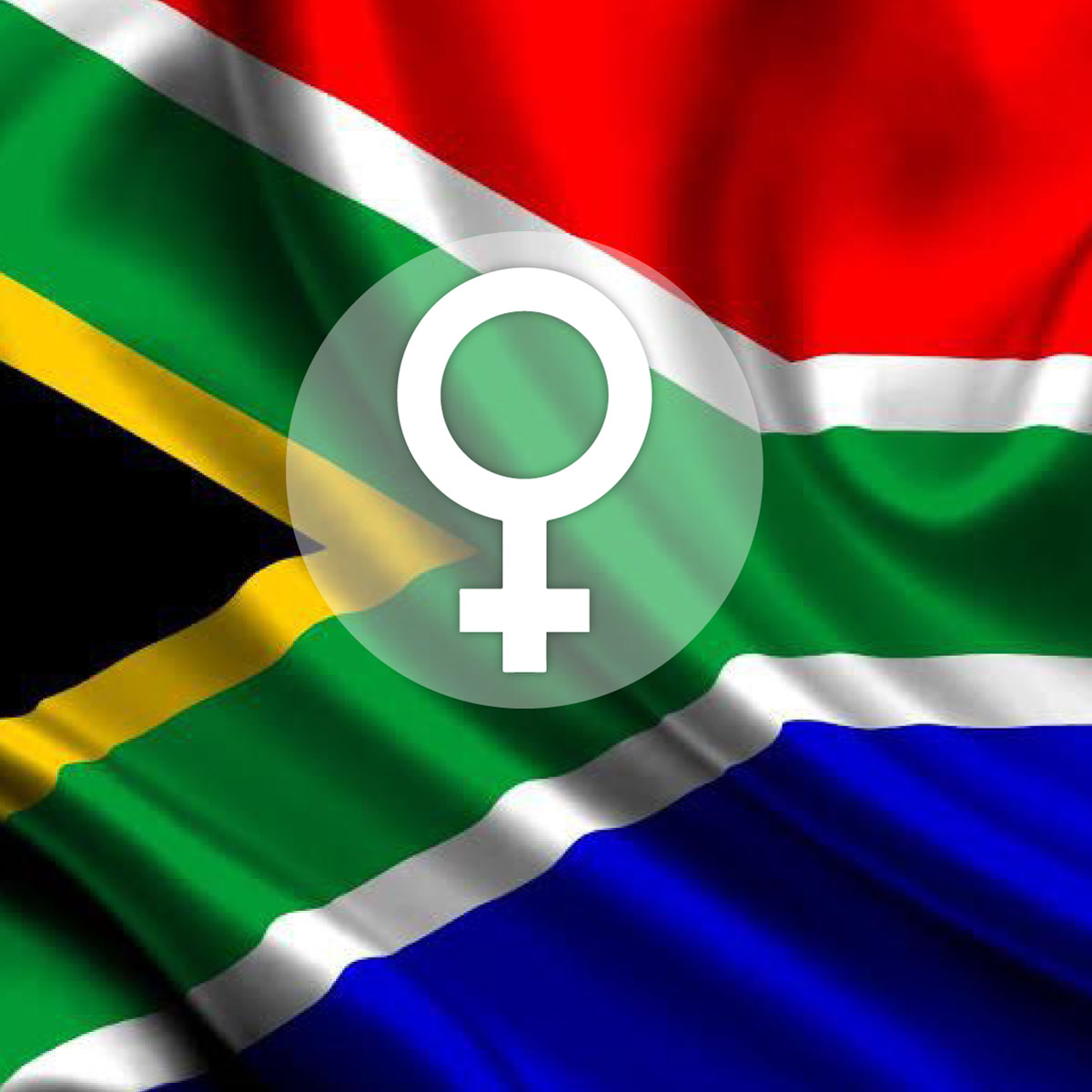 Texte alternatif : Symbole représentant les femmes avec le drapeau de l’Afrique du Sud en arrière-plan.